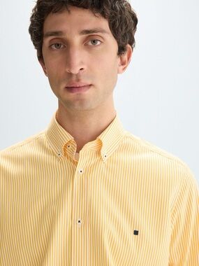 Purificación Garcia Men's Yellow Stripe Long-Sleeve Dress Shirt | Pre loved